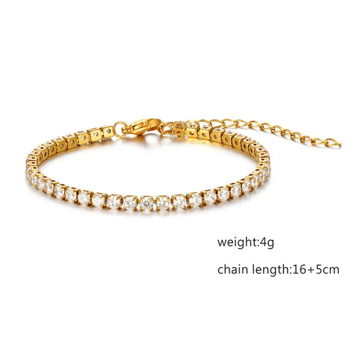 18K Gold Plated Stainless Steel Zircon Bracelet | Minimalist Crystal Jewelry for Women Wholesale