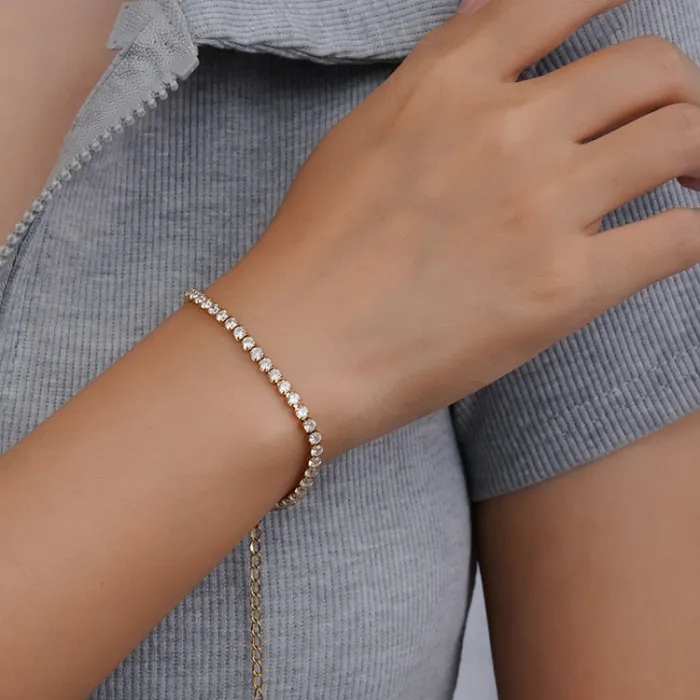 18K Gold Plated Stainless Steel Zircon Bracelet | Minimalist Crystal Jewelry for Women Wholesale