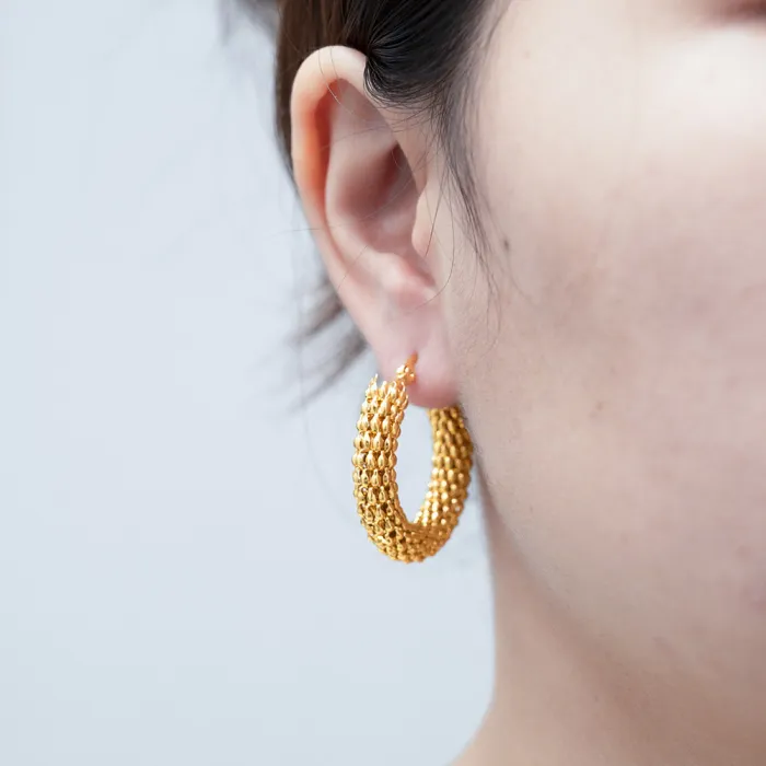  18K Gold Plated Corn Chain Hoop Earrings | Vintage Stainless Steel Statement Jewelry Wholesale