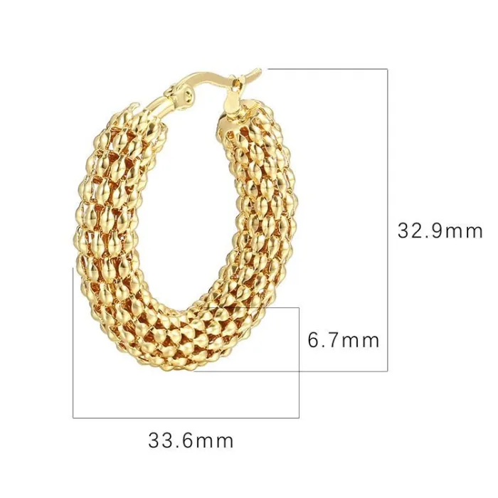  18K Gold Plated Corn Chain Hoop Earrings | Vintage Stainless Steel Statement Jewelry Wholesale