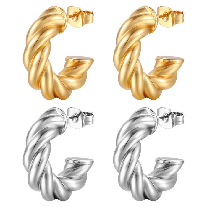 Twisted Braided Hoop Earrings Wholesale | Minimalist Stainless Steel Round Earrings for Women