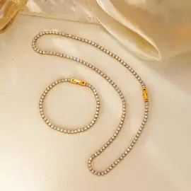 18K Gold Plated Stainless Steel Chain Necklace | Dainty Micro Paved Zircon Jewelry for Women Wholesale - Jewelryto