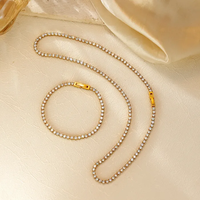 18K Gold Plated Stainless Steel Chain Necklace | Dainty Micro Paved Zircon Jewelry for Women Wholesale