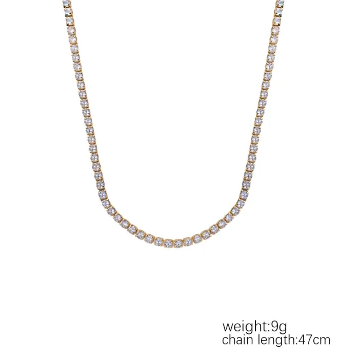 18K Gold Plated Stainless Steel Chain Necklace | Dainty Micro Paved Zircon Jewelry for Women Wholesale