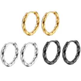 Gold Twisted Titanium Steel Hoop Earrings | Unisex Stainless Steel Small Geometric Ear Cuffs Wholesale - Jewelryto
