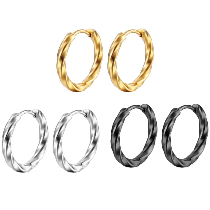 Gold Twisted Titanium Steel Hoop Earrings | Unisex Stainless Steel Small Geometric Ear Cuffs Wholesale