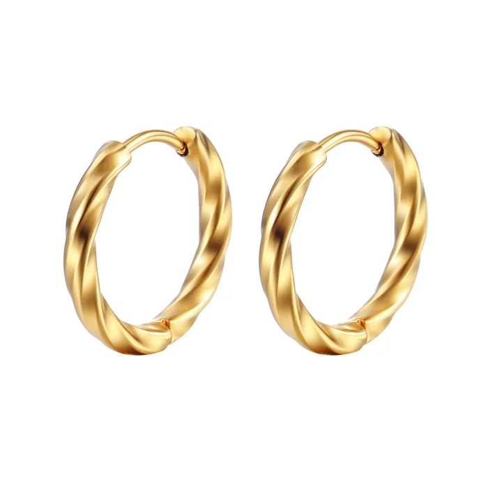 Gold Twisted Titanium Steel Hoop Earrings | Unisex Stainless Steel Small Geometric Ear Cuffs Wholesale