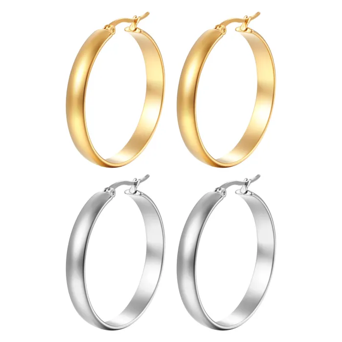 Polished Round Hoop Earrings Wholesale | Titanium Steel Glossy Stainless Steel Statement Jewelry for Women
