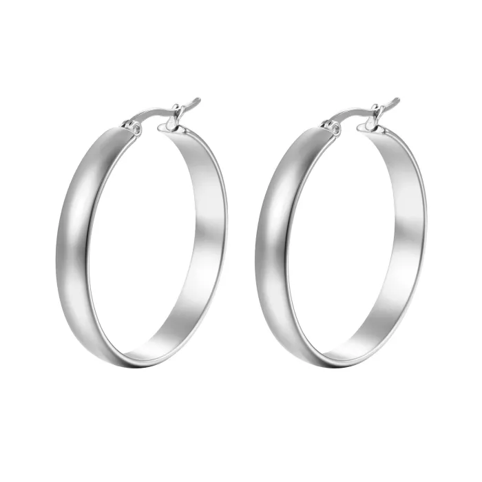 Polished Round Hoop Earrings Wholesale | Titanium Steel Glossy Stainless Steel Statement Jewelry for Women