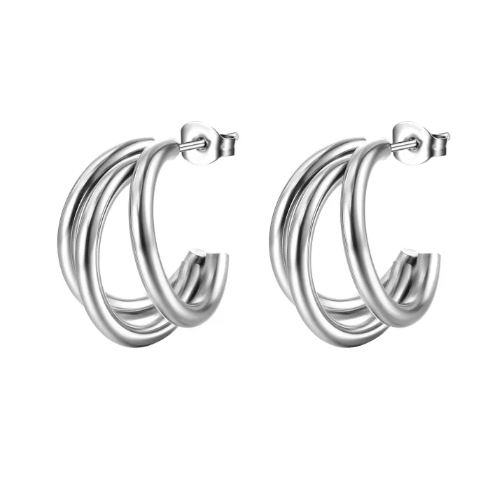 Twisted C-Shaped Stainless Steel Earrings Set | Multi-Strand Titanium Steel Hoop Jewelry Wholesale