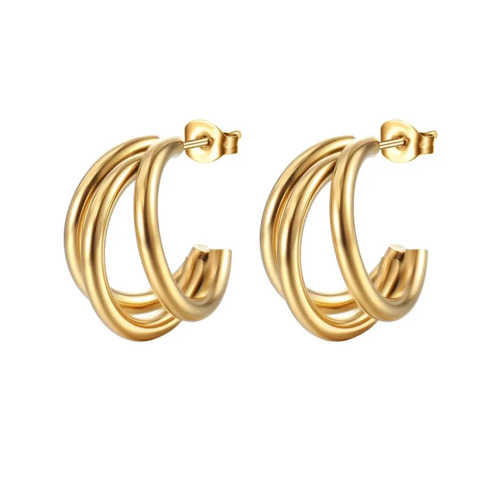 Twisted C-Shaped Stainless Steel Earrings Set | Multi-Strand Titanium Steel Hoop Jewelry Wholesale