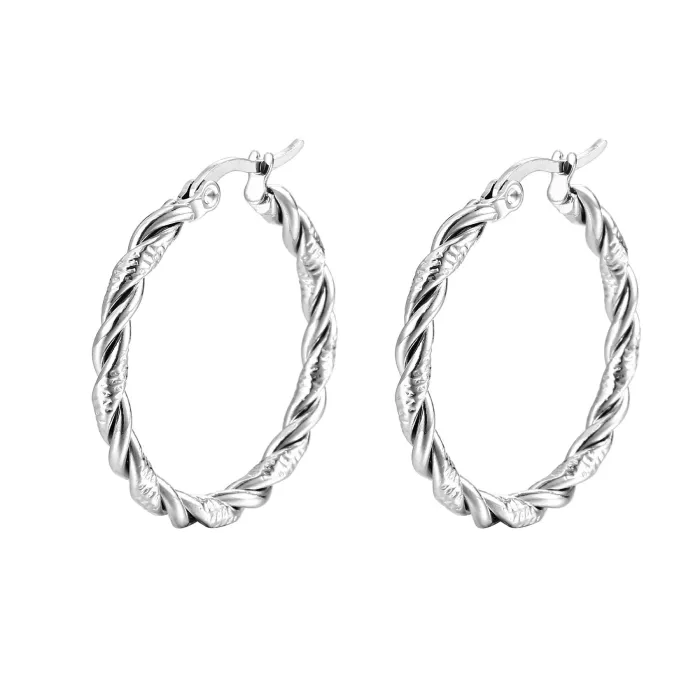 Twisted C-Shaped Stainless Steel Earrings Set | Multi-Strand Titanium Steel Hoop Jewelry Wholesale