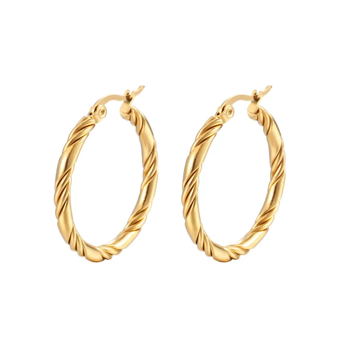 18K Gold Plated Twisted Hoop Earrings Set | Minimalist Titanium Steel C-Shaped Jewelry Wholesale
