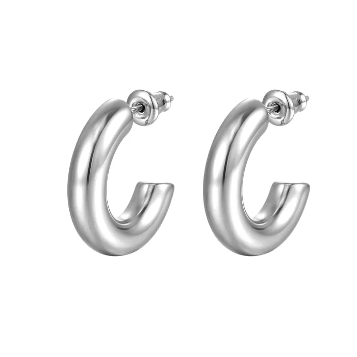 18K Gold Plated Twisted Hoop Earrings Set | Minimalist Titanium Steel C-Shaped Jewelry Wholesale