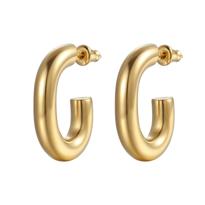 18K Gold Plated Twisted Hoop Earrings Set | Minimalist Titanium Steel C-Shaped Jewelry Wholesale