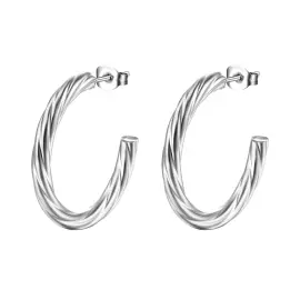 Chunky Twisted C-Shaped Stainless Steel Earrings | Trendy Titanium Steel Hoop Set for Women Wholesale - Jewelryto