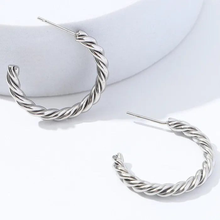 Chunky Twisted C-Shaped Stainless Steel Earrings | Trendy Titanium Steel Hoop Set for Women Wholesale