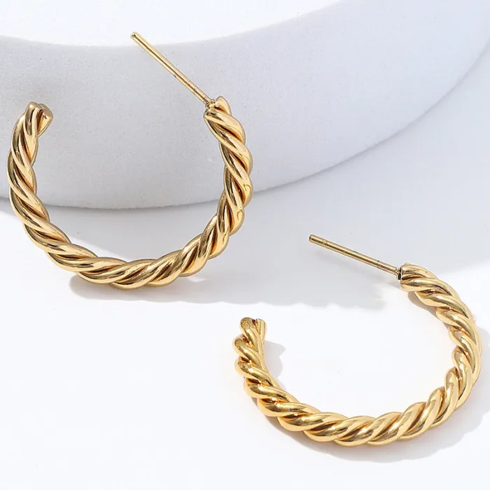 Chunky Twisted C-Shaped Stainless Steel Earrings | Trendy Titanium Steel Hoop Set for Women Wholesale