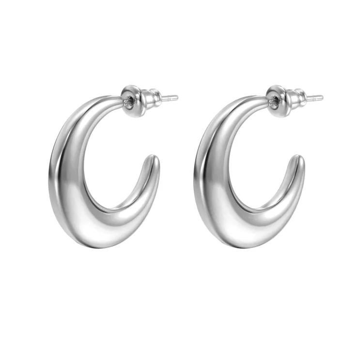 Chunky Twisted C-Shaped Stainless Steel Earrings | Trendy Titanium Steel Hoop Set for Women Wholesale