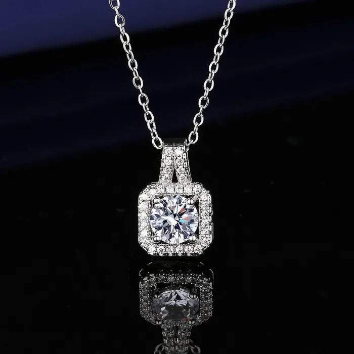 Wholesale Princess-Cut Simulated Moissanite Jewelry Set | Ring, Stud Earrings & Pendant Necklace