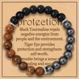 Tiger Eye & Obsidian Beaded Bracelet Wholesale | Natural Stone Elastic Stretch Bracelet for Men & Women - Jewelryto