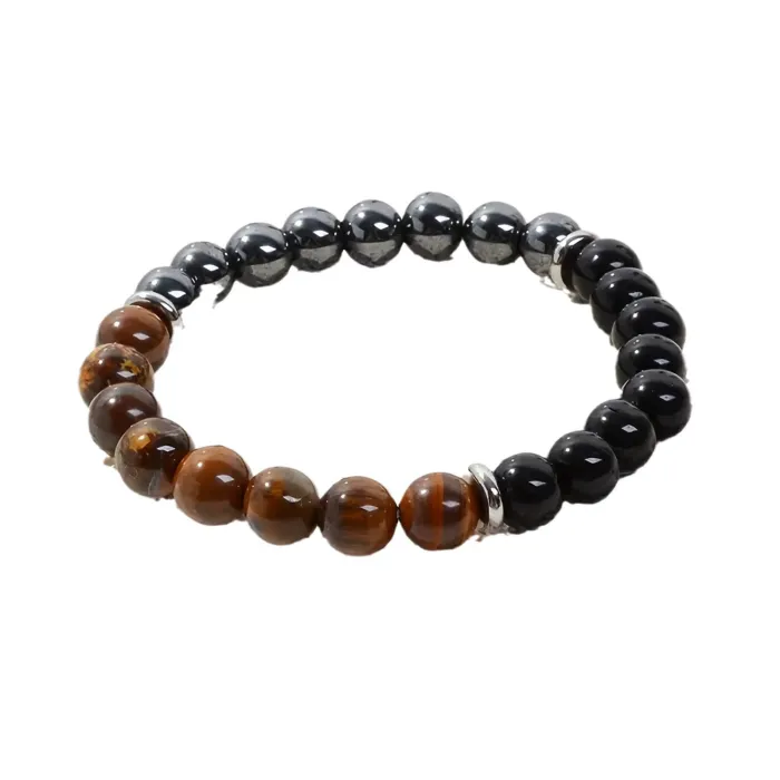 Tiger Eye & Obsidian Beaded Bracelet Wholesale | Natural Stone Elastic Stretch Bracelet for Men & Women
