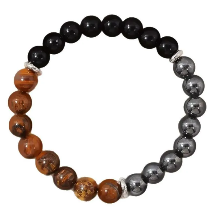 Tiger Eye & Obsidian Beaded Bracelet Wholesale | Natural Stone Elastic Stretch Bracelet for Men & Women
