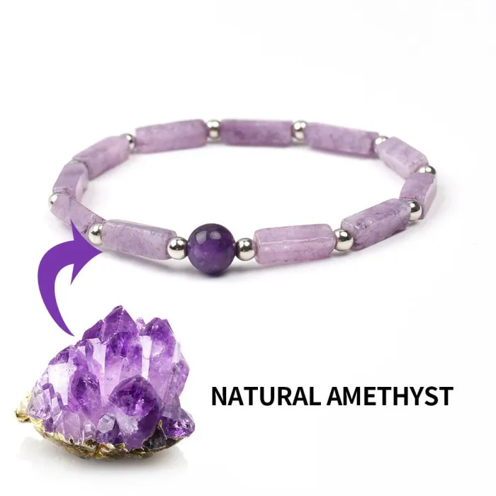 Amethyst Bracelet Wholesale | 4×13mm Column Beads & Round Beads Natural Crystal Stretch Bracelet