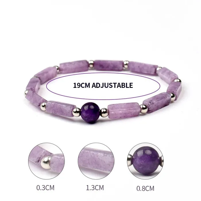 Amethyst Bracelet Wholesale | 4×13mm Column Beads & Round Beads Natural Crystal Stretch Bracelet