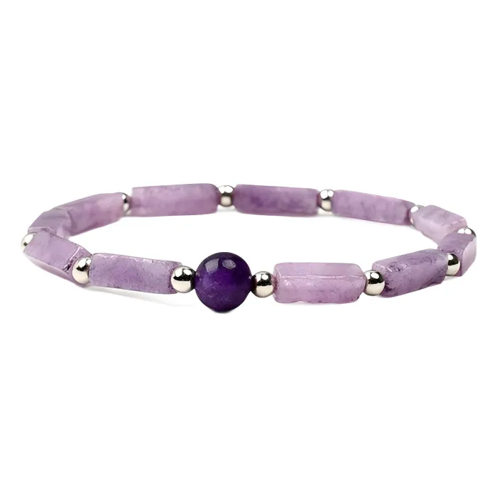 Amethyst Bracelet Wholesale | 4×13mm Column Beads & Round Beads Natural Crystal Stretch Bracelet