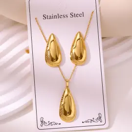 Vintage Gold Plated Stainless Steel Jewelry Set Wholesale | Oil-Pressed Earrings & Pendant Necklace - Jewelryto