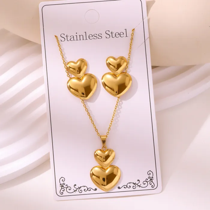 Vintage Gold Plated Stainless Steel Jewelry Set Wholesale | Oil-Pressed Earrings & Pendant Necklace