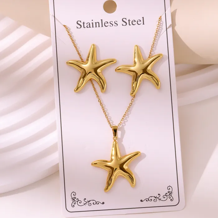 Vintage Gold Plated Stainless Steel Jewelry Set Wholesale | Oil-Pressed Earrings & Pendant Necklace