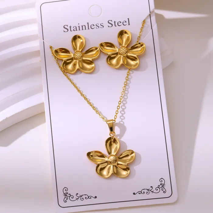 Minimalist Gold Plated Stainless Steel Jewelry Set | Earrings & Pendant Necklace