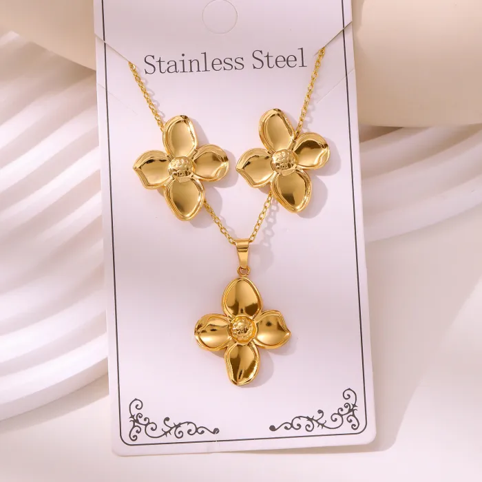 Minimalist Gold Plated Stainless Steel Jewelry Set | Earrings & Pendant Necklace