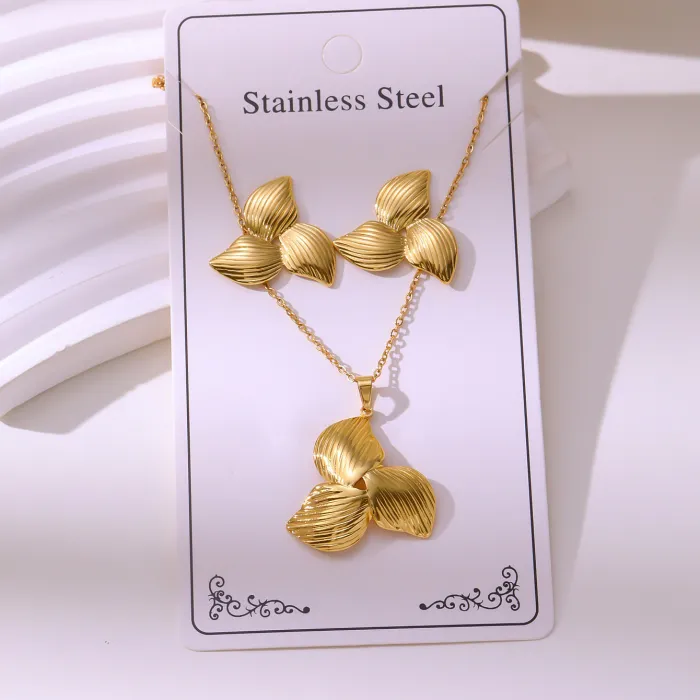 Minimalist Gold Plated Stainless Steel Jewelry Set | Earrings & Pendant Necklace