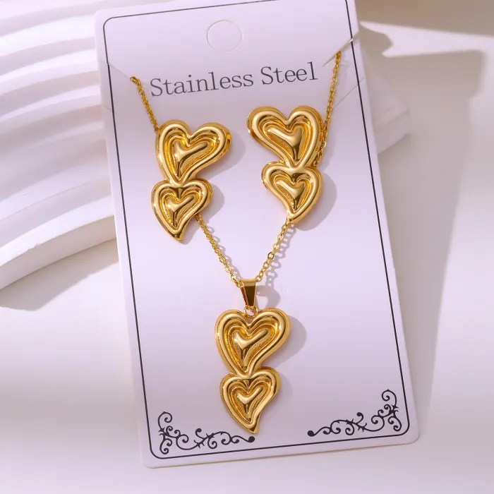 Minimalist Gold Plated Stainless Steel Jewelry Set | Earrings & Pendant Necklace