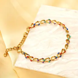 Gold-Tone Titanium Steel Color Drip Enamel Bracelet for Women | Fashion Chain Bracelet Wholesale - Jewelryto