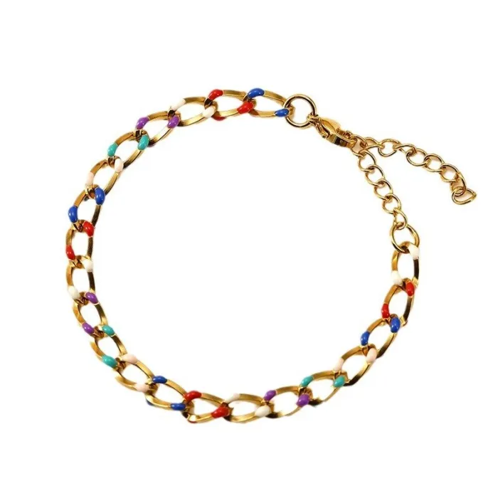 Gold-Tone Titanium Steel Color Drip Enamel Bracelet for Women | Fashion Chain Bracelet Wholesale