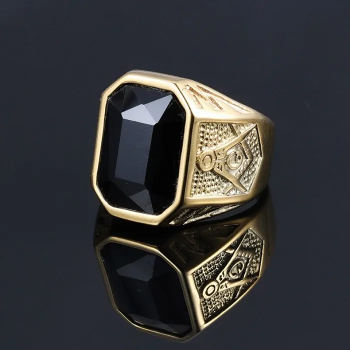 Wholesale Red, Blue, Green, Black Gemstone Rings | Stainless Steel Masonic Statement Rings | Bold Titanium Steel Rings for Men & Women