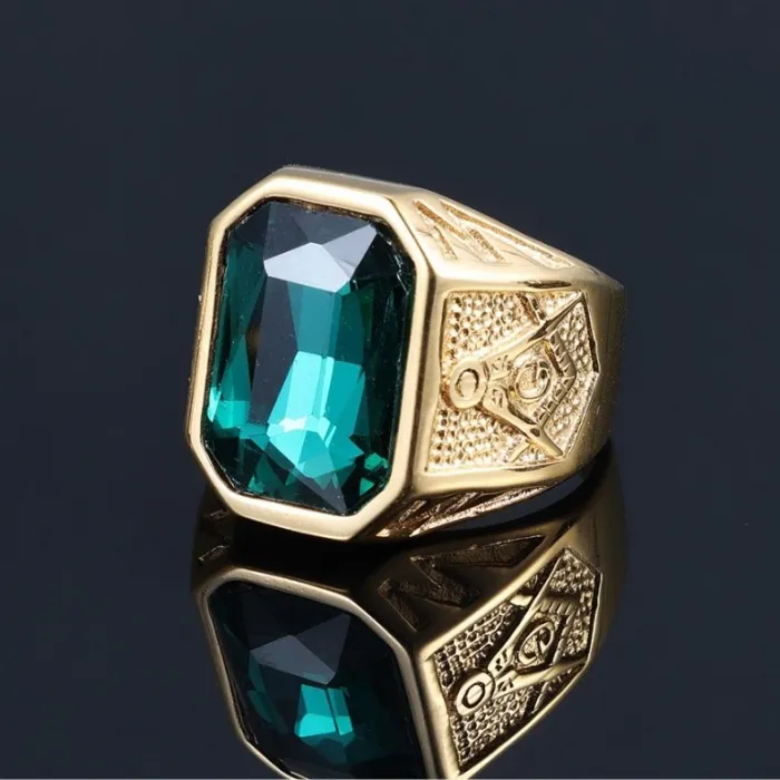 Wholesale Red, Blue, Green, Black Gemstone Rings | Stainless Steel Masonic Statement Rings | Bold Titanium Steel Rings for Men & Women