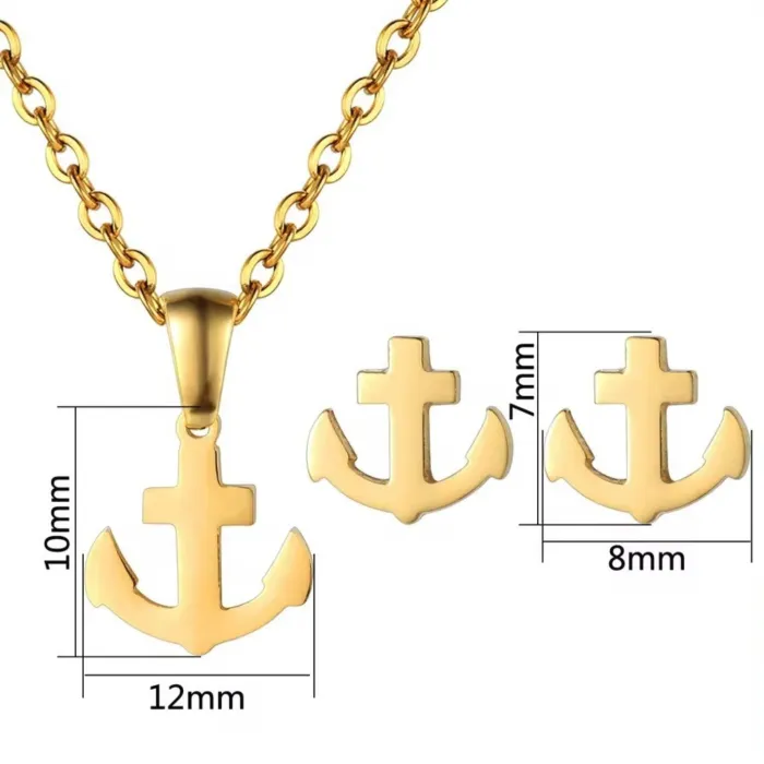 Gold Stainless Steel Jewelry Set | Ocean Anchor Chain Necklace & Stud Earrings | New Summer European & American Style for Girls