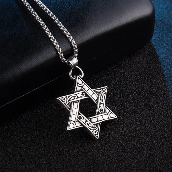Trendy Cool Titanium Steel Hexagram Pendant | Vintage Stainless Steel Star of David Necklace | Hip-Hop Men's Versatile Jewelry
