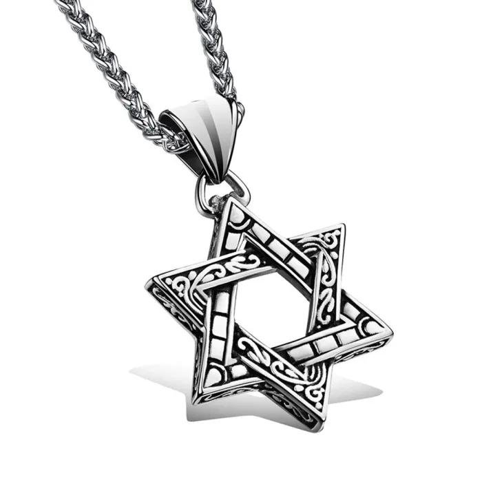 Trendy Cool Titanium Steel Hexagram Pendant | Vintage Stainless Steel Star of David Necklace | Hip-Hop Men's Versatile Jewelry