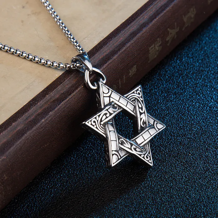 Trendy Cool Titanium Steel Hexagram Pendant | Vintage Stainless Steel Star of David Necklace | Hip-Hop Men's Versatile Jewelry