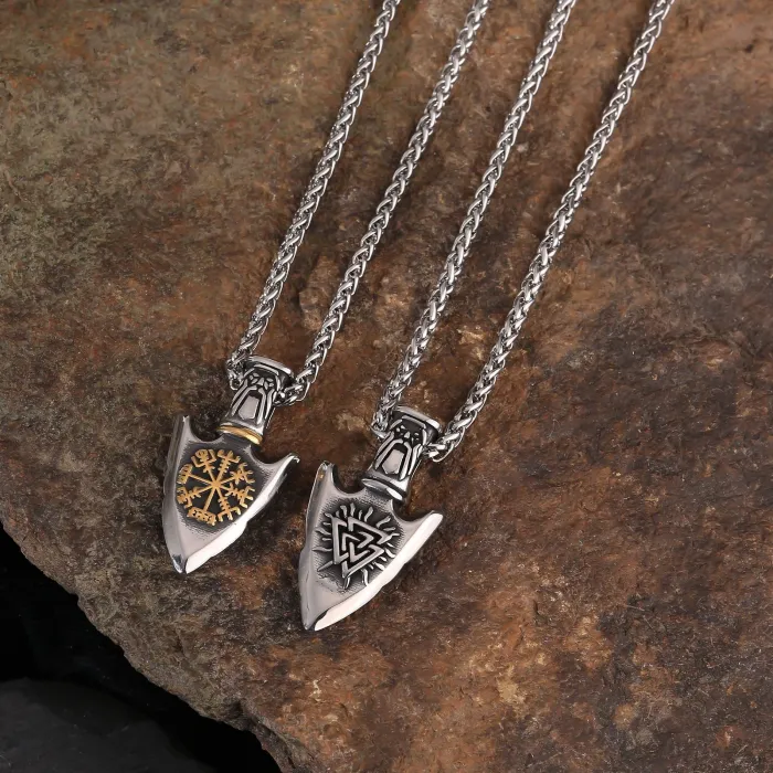 Wholesale Nordic Viking Odin Compass Pendant | Vintage European & American Titanium Steel Arrow Necklace | Stainless Steel Jewelry Accessories