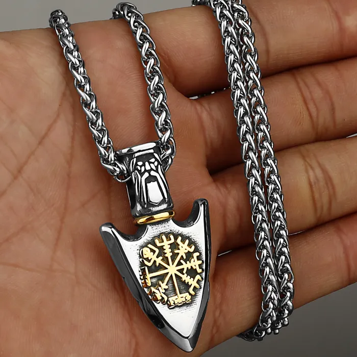 Wholesale Nordic Viking Odin Compass Pendant | Vintage European & American Titanium Steel Arrow Necklace | Stainless Steel Jewelry Accessories