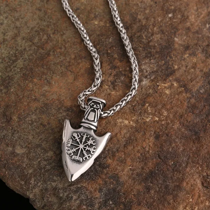 Wholesale Nordic Viking Odin Compass Pendant | Vintage European & American Titanium Steel Arrow Necklace | Stainless Steel Jewelry Accessories