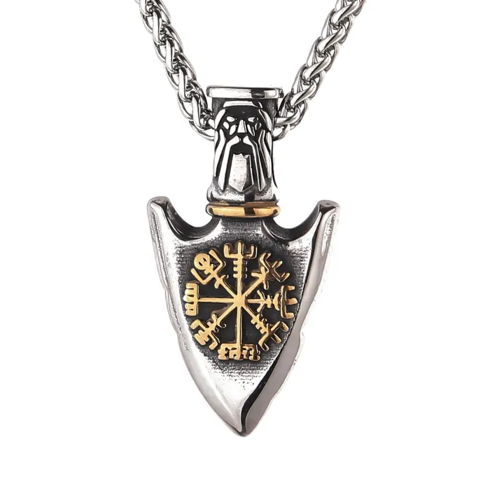 Wholesale Nordic Viking Odin Compass Pendant | Vintage European & American Titanium Steel Arrow Necklace | Stainless Steel Jewelry Accessories