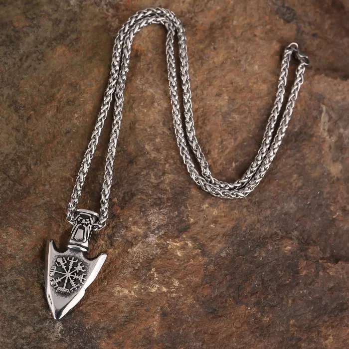 Wholesale Nordic Viking Odin Compass Pendant | Vintage European & American Titanium Steel Arrow Necklace | Stainless Steel Jewelry Accessories